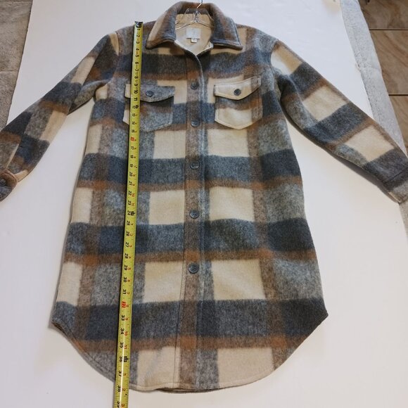 Joie Plaid Shacket Size Small Longline Gray Cream Tan Scandinavian Scandi Girl - Picture 8 of 9